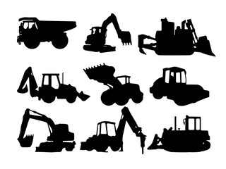 Silhouettes of Heavy Construction Equipment and Machinery © Rifqi