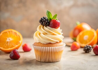 Vanilla Cupcake with Berries and Cream Frosting