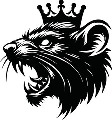 silhouette rat with crown vector logo isolated on white background