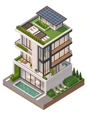 house with solar panels. Isometric view