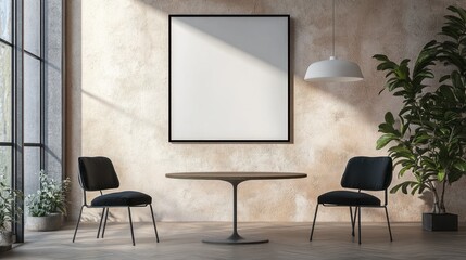 Modern, minimalist interior with a blank canvas
