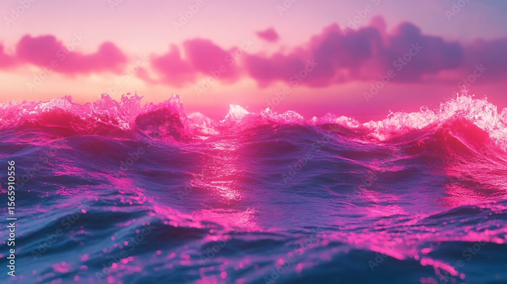 Wall mural a vibrant mix of neon red and pink waves glowing across a digital surface pulsating in rhythm with s