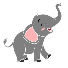 Obraz premium Flat Vector Illustration of a Cute Smiling Elephant with Big Ears