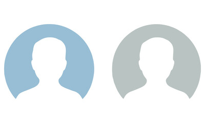Simple Profile Placeholder Avatars, Head Silhouettes in Circle Shapes, Blue and Grey