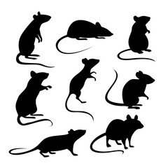Collection of mouse silhouettes in multiple poses, perfect for icons, logos, decals, or minimalist vector design.