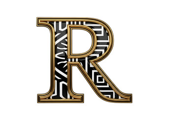 Ornate golden letter R with black and white pattern