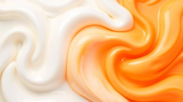 A swirling abstract design featuring vibrant shades of orange and light cream tones.