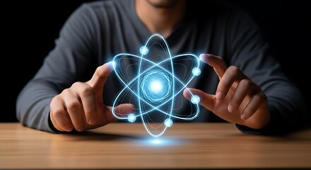Glowing Atomic Structure Held By Hands science technology