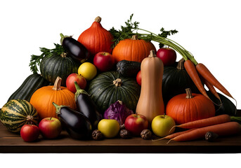 Autumn harvest bounty of colorful vegetables and fruits