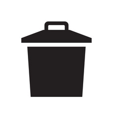 Simple black and white illustration of a closed trash bin with a handle.