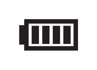 Black and white graphic of a battery with three filled bars, indicating a high charge level.