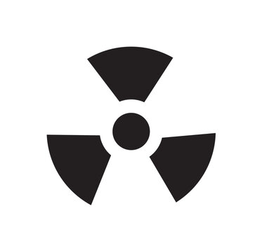 Black silhouette of the international symbol for radioactivity, a trefoil design, on a white background.