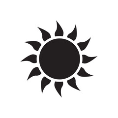 A simple black silhouette of a radiant sun with pointed, stylized rays.