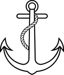 Sea Anchor with Rope Nautical Line Art on White Background