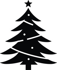 Elegant black vector Christmas tree; festive, minimalist design.