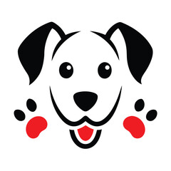 Adorable Dog Face Illustration Paw Prints and Happy Expression