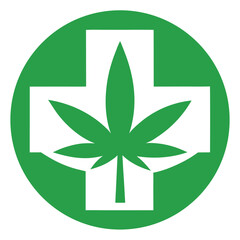 Medical Marijuana Cannabis Leaf and Cross Symbol Representing Healthcare and Wellness