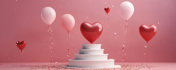 Romantic Heart Balloons on Pink Background - Valentines Day Concept