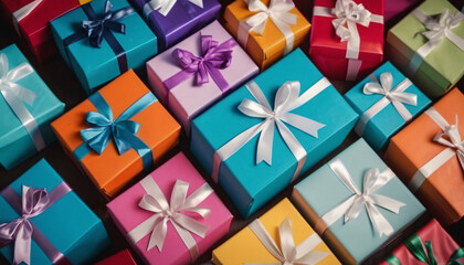 Colorful Gift Boxes with Bows - Festive Holiday Background
