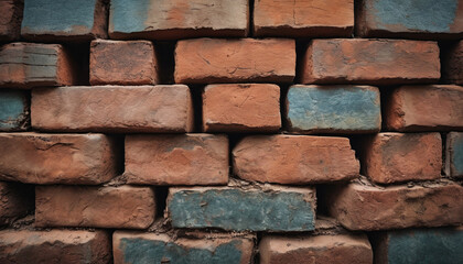 Rustic Brick Wall Texture Aged Brown Teal Bricks Masonry Background