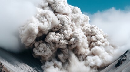 pyroclastic flow racing down volcano slope, high-speed volcanic gas and debris cloud
