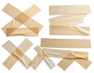 Stacked and Crisscrossed Masking Tape Elements with Realistic Shadows, Isolated PNG