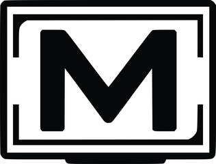 Bold vector letter M logo; modern, minimal, screen design.