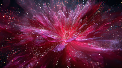 Vivid burst of red and purple particles on black background, creating a dynamic, energetic visual ideal for digital art, backgrounds, and creative design projects.