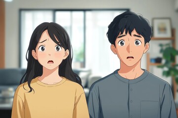 Family problems. Asian couple having a quarrel at home, with the woman feeling angry and the man feeling frustrated after a disagreement, Generative AI