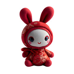 Red Rabbit Plush Doll, isolated on white background