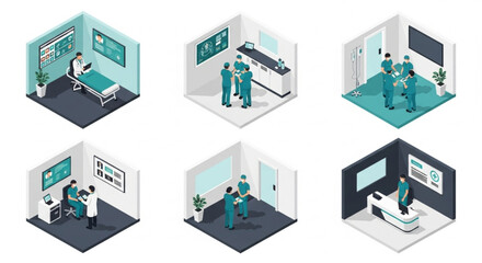 Isometric Medical Illustrations Doctors, Hospital Scenes, and Healthcare Professionals