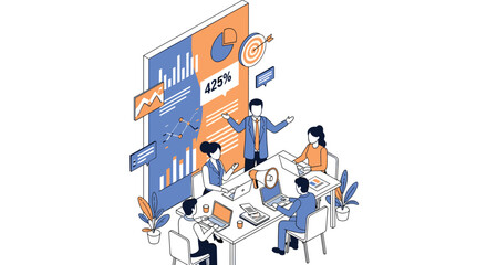Naklejka premium Successful Business Meeting with Data Analysis Presentation and Team Collaboration for Growth Strategies