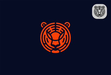Tiger logo, Geometric Tiger face in circle line art logo inspiration, vector illustration