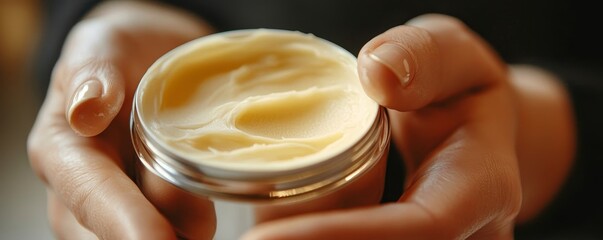 Effortless elegance: A serene moment of self-care as a woman applies luxurious moisturizing cream for glowing, nourished skin,  skincare rituals, Generative AI