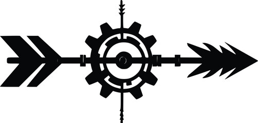 Obraz premium Steampunk Arrow Gear Vector: Industrial Design, Bold Black Silhouette