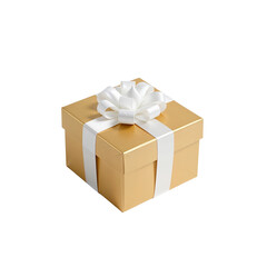 Obraz premium Gift box made of golden paper with white ribbon and bow 