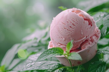 High Detail Picture of Closeup of Ice Cream on Plant