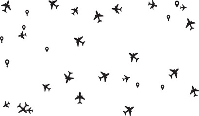 Airplane silhouette pattern on white background
