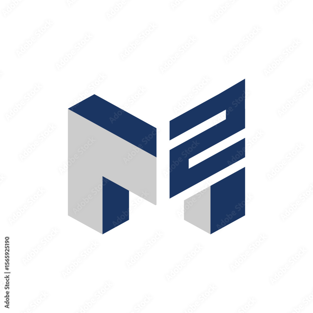 Fototapete the image shows a flat monogram logo design of an initial m2 in blue color in geometrical block shap