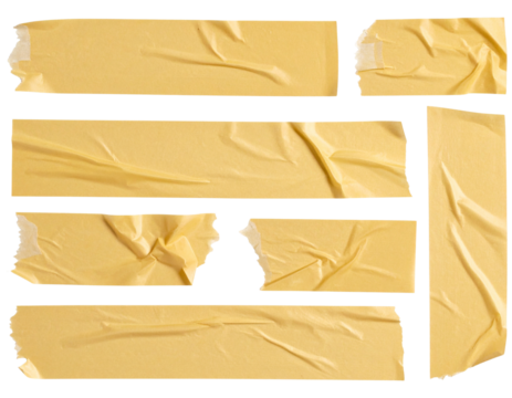 Folded and Curled Masking Tape Strips with Textured Surface, Transparent Background