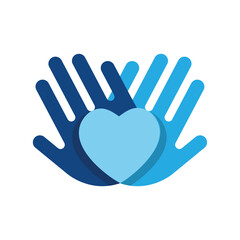 Fototapeta premium The image shows a flat logo design that depicts two hands with a heart on it in blue color combination that looks clean on a white background