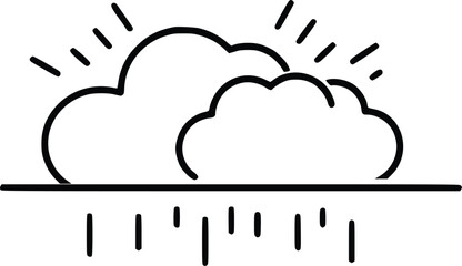 Vector illustration: Simple line art clouds, sunshine, rain.