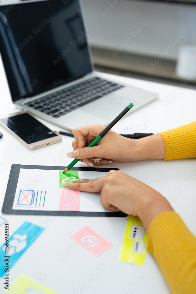 Poster mobile application design. creation of sketch of application interface. web designer. ux designer dr