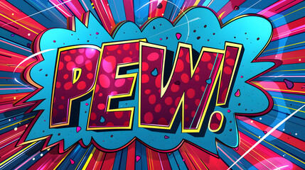 Sticker comic laser beam with text PEW flat illustration