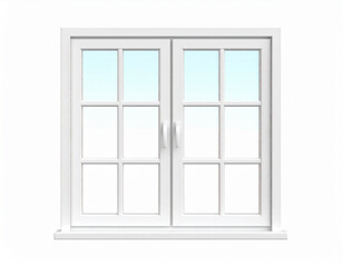 Modern white double window with divided panes featuring natural light and clean lines on a bright white background