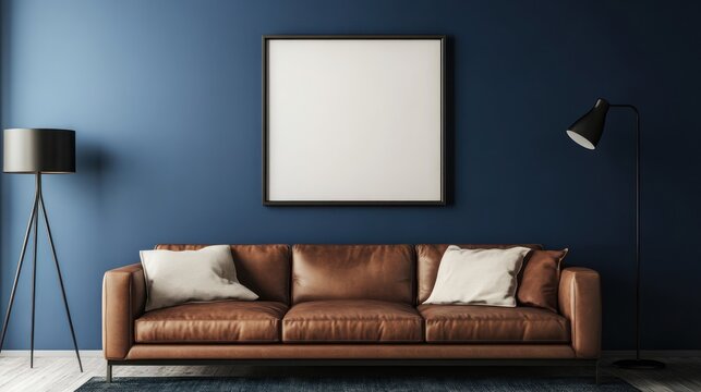 Modern living room interior with empty frame