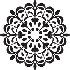 Bold floral mandala silhouette with symmetrical petal and swirl patterns in decorative black design