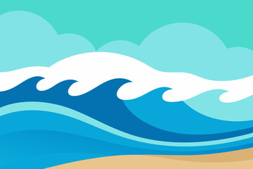 Fototapeta premium Minimalist Graphic Of Ocean Waves Crashing On A Simple And Clean Sandy Shoreline