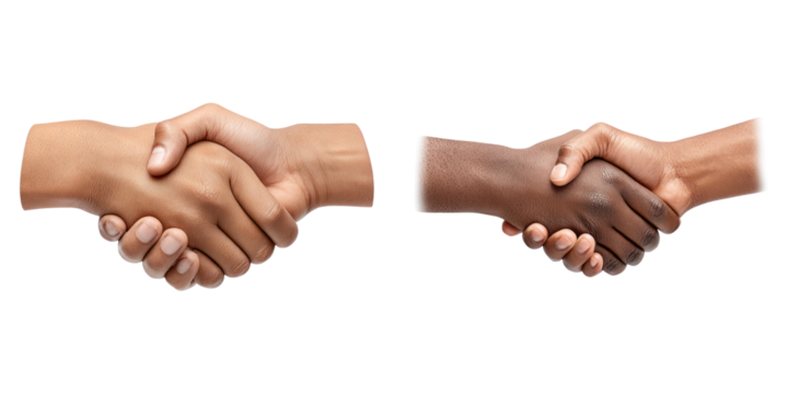 Handshake between two people with different skin tones symbolizing unity and agreement
