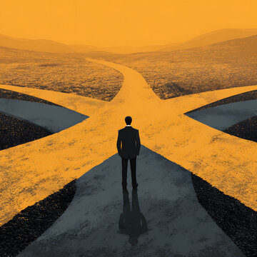 Businessman Choosing Between Two Different Paths